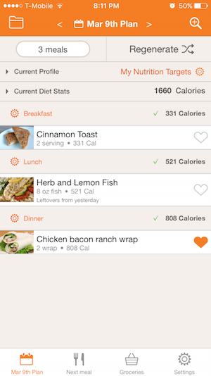 Eat This Much Mobile App Grocery Screen