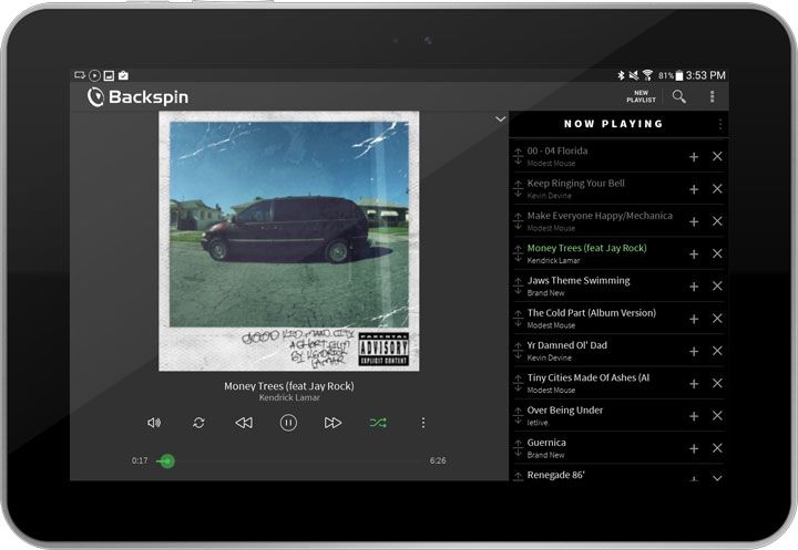 Example of an Android ListView from the Backspin App.