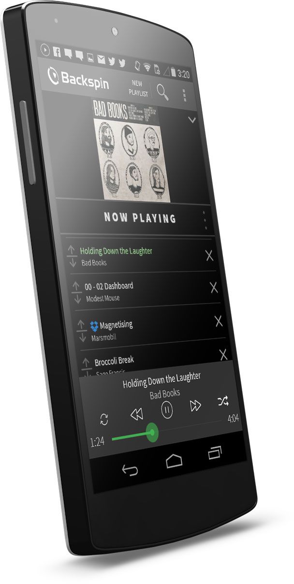 Example of an Android ListView from the Backspin App.