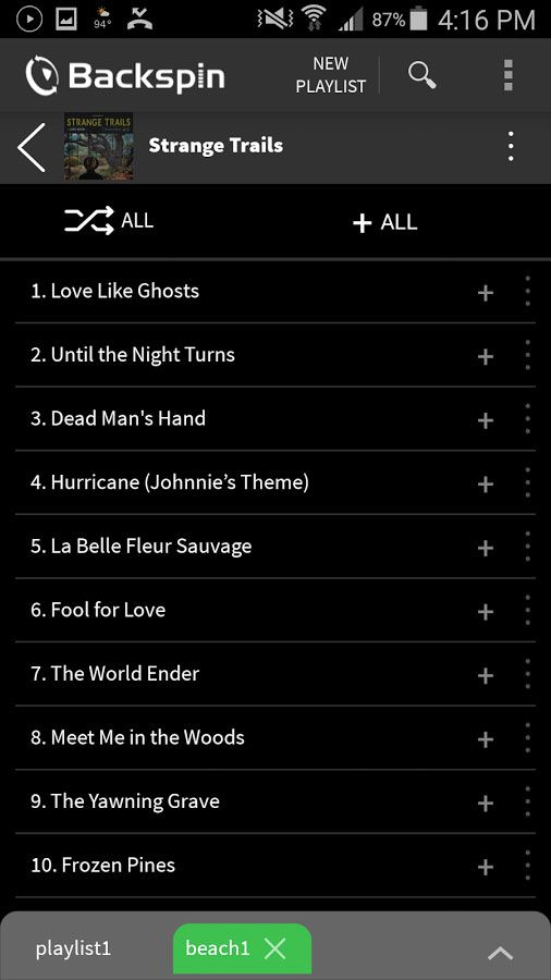 Example of an Android ListView from the Backspin App.