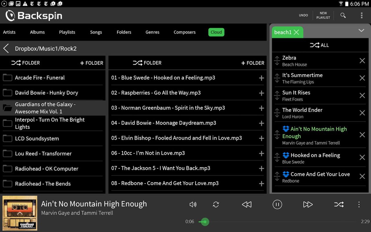 Example of an Android ListView from the Backspin App.