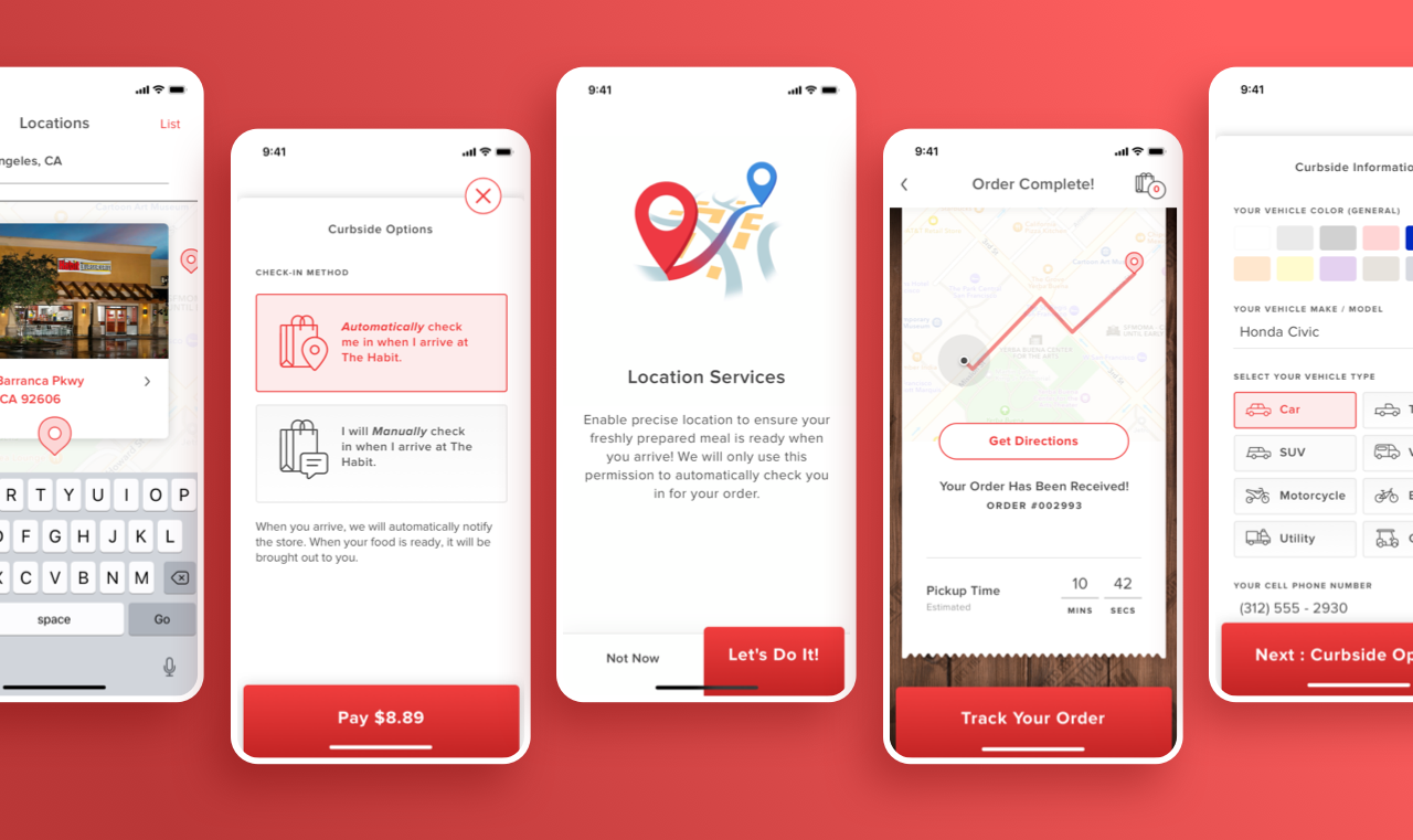 Habit Burger curbside app screenshots