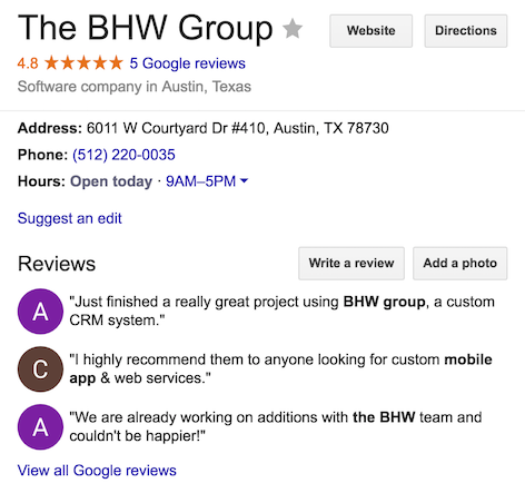 Reviews of a mobile app development company.