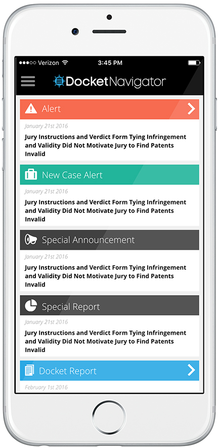 Docket Navigator Mobile App Home Screen
