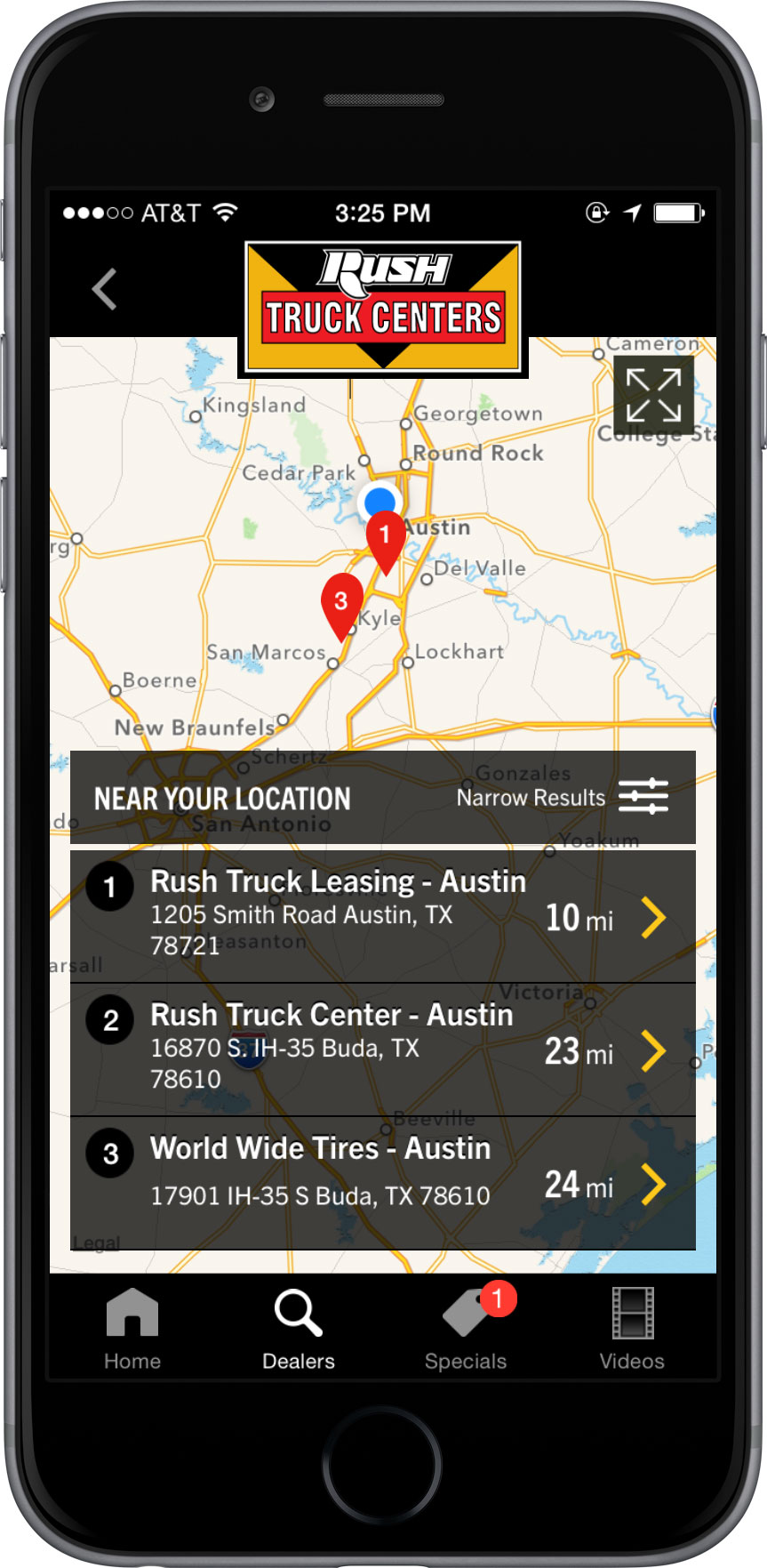 Rush Locator Map Screen