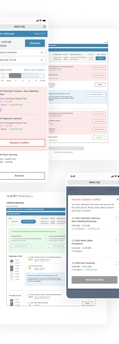 A collection of screenshots from the AANP web application.