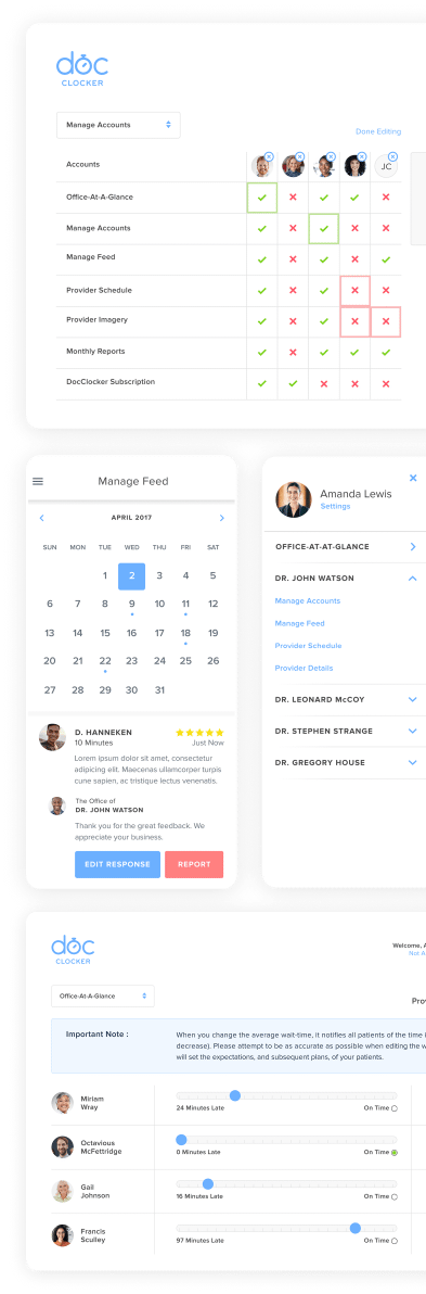 Doc Clocker screenshots for office management.