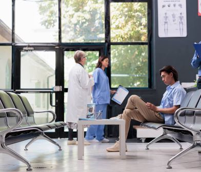 Patient waiting in a hospital waiting room.