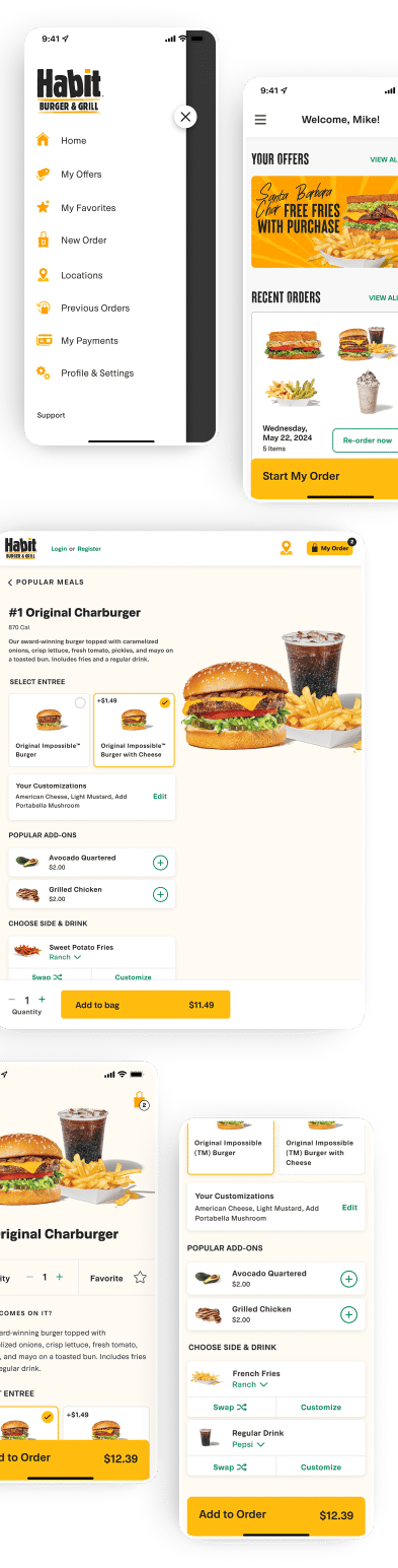 Screenshots from habit mobile, kiosk, and web apps.