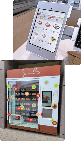 Photographs of Sprinkles kiosk and ATM.