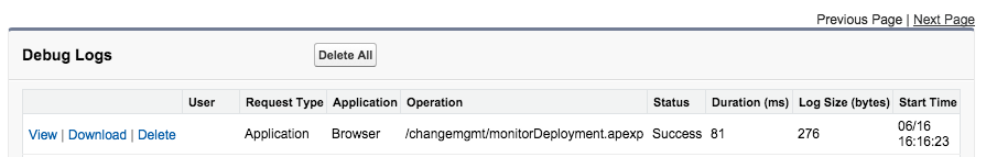 Salesforce Debug Log List