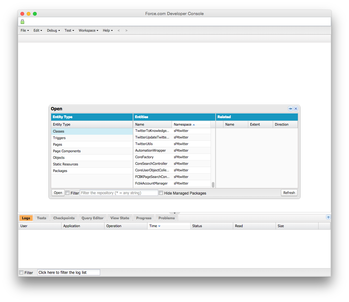 Salesforce developer console example