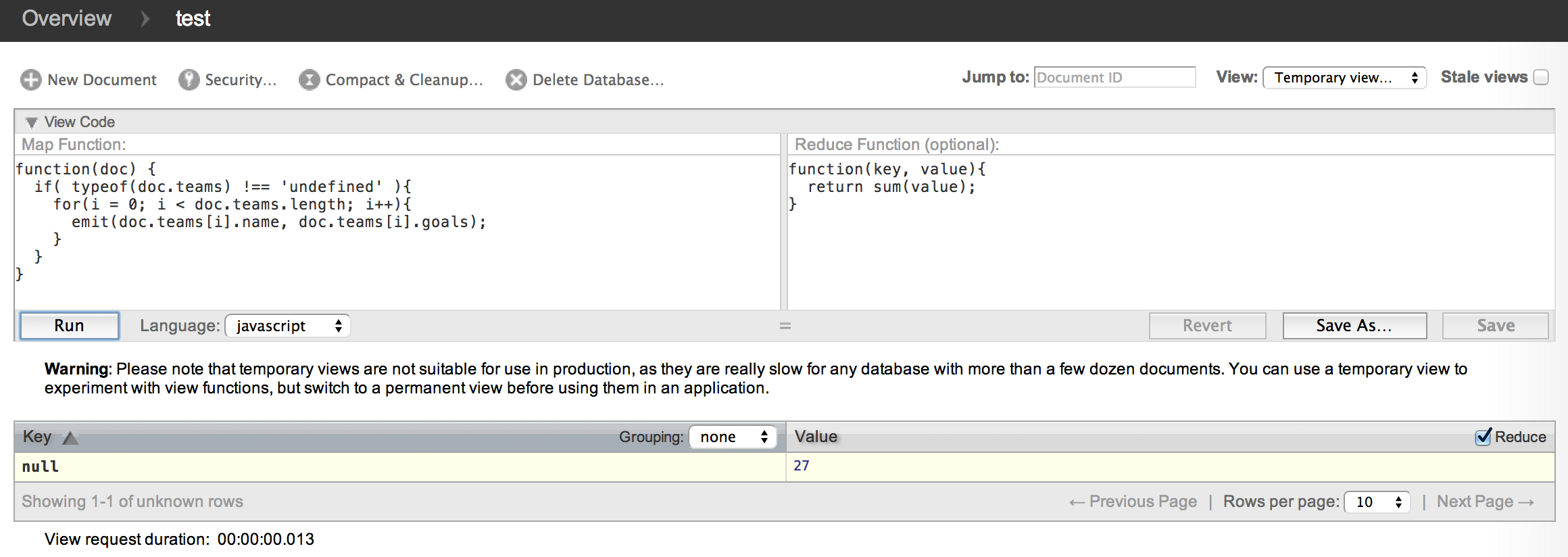 Single Page Application CouchDB Futon Map-Reduce