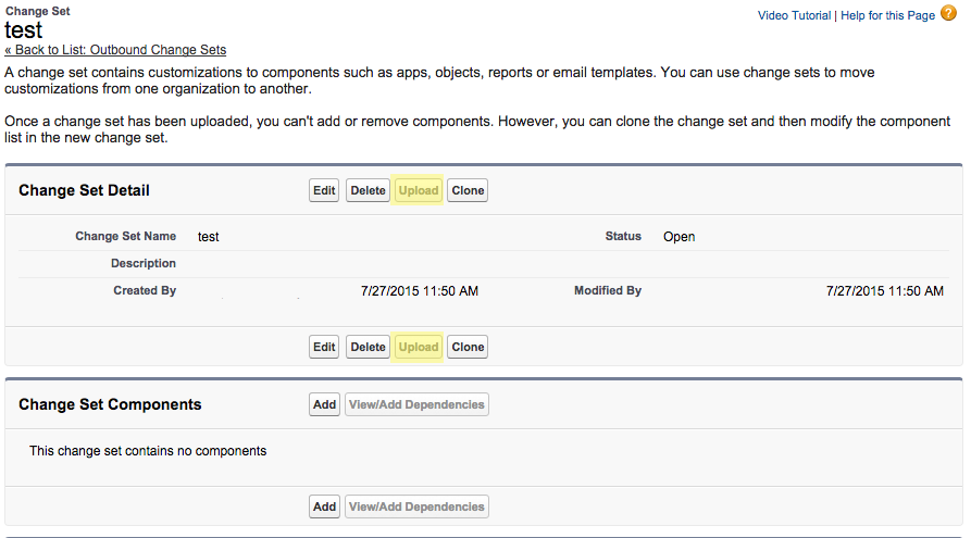 Upload outbound change set